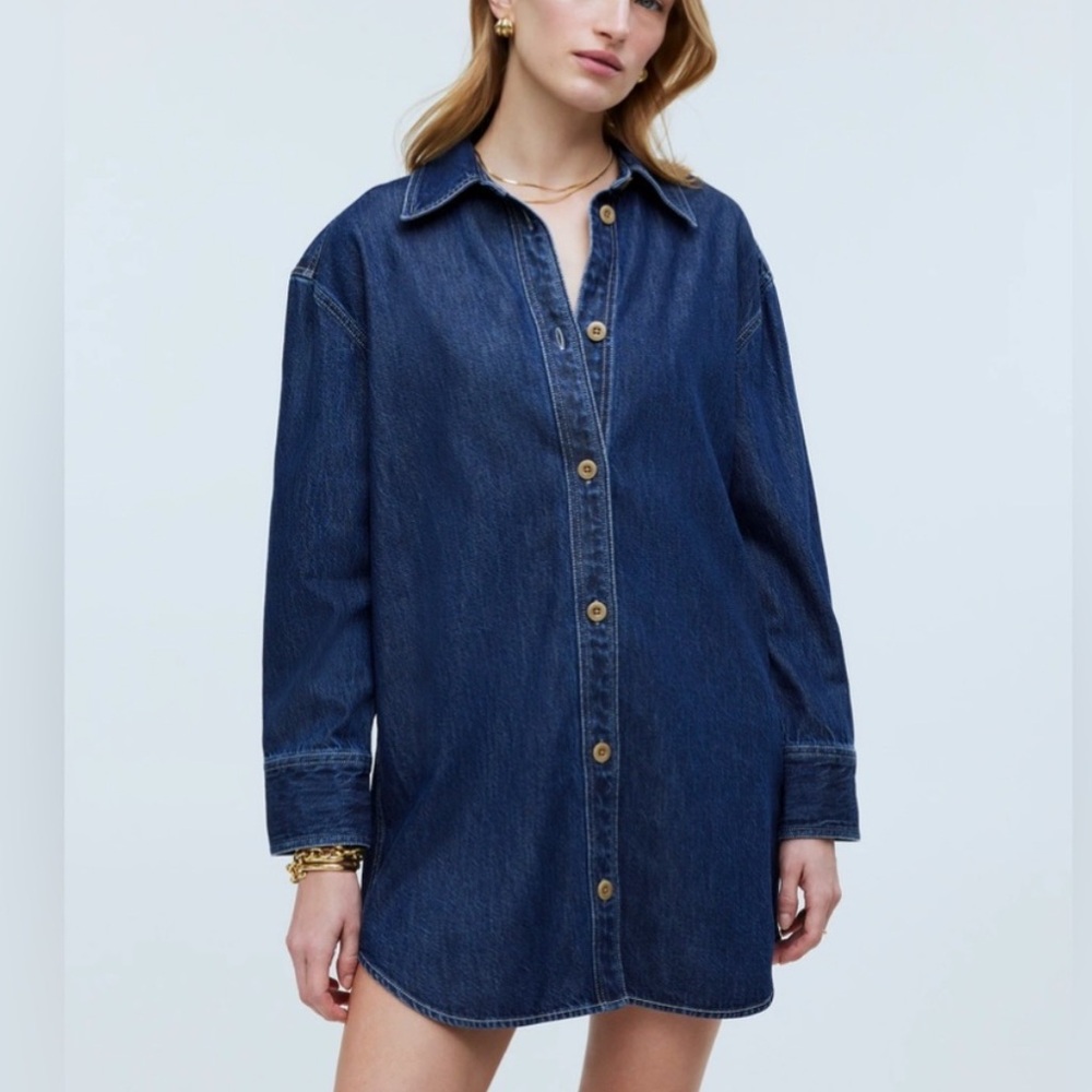 Denim Button-Front Shirt Dress